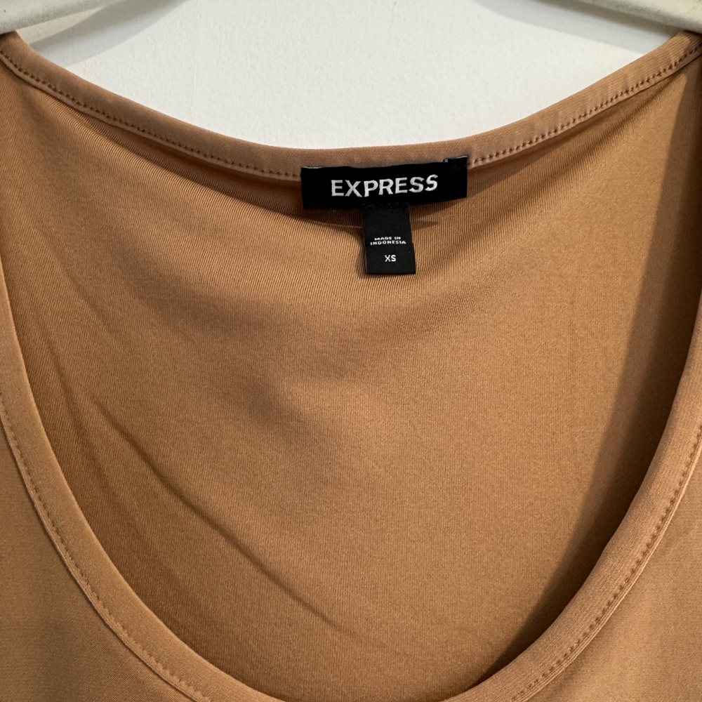 Express Tan Ruched Mini Adjustable Bodycon Dress - Picture 2 of 5